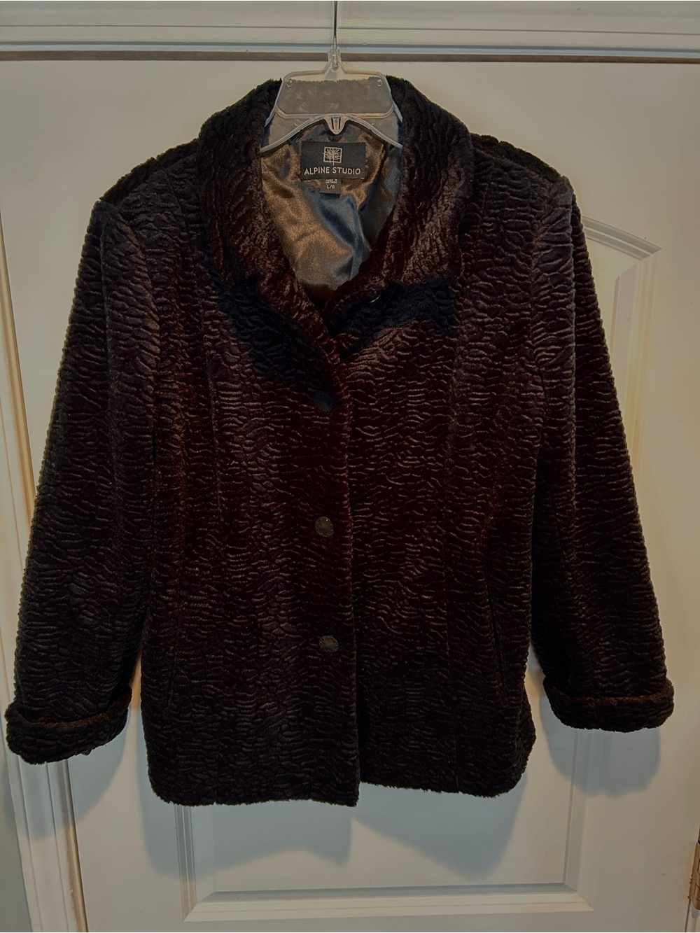 Alpine Studio Faux Swakara/Astrakhan Textured Black Coat size large
